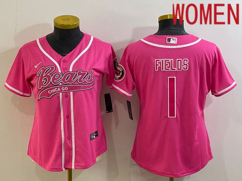 Women Chicago Bears 1 Fields Pink 2022 Nike Co branded NFL Jerseys